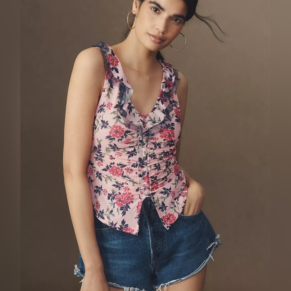 NWT Anthropologie Maeve Sleeveless Floral Pink Blouse Top XL, 2025 Collection
